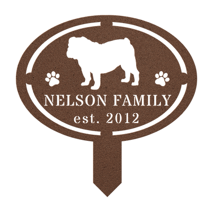 English Bulldog Family Yard Sign - BullyBellyMetal Sign