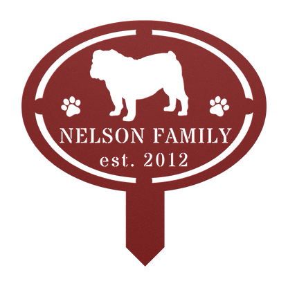 English Bulldog Family Yard Sign - BullyBellyMetal Sign