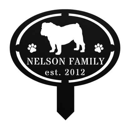 English Bulldog Family Yard Sign - BullyBellyMetal Sign