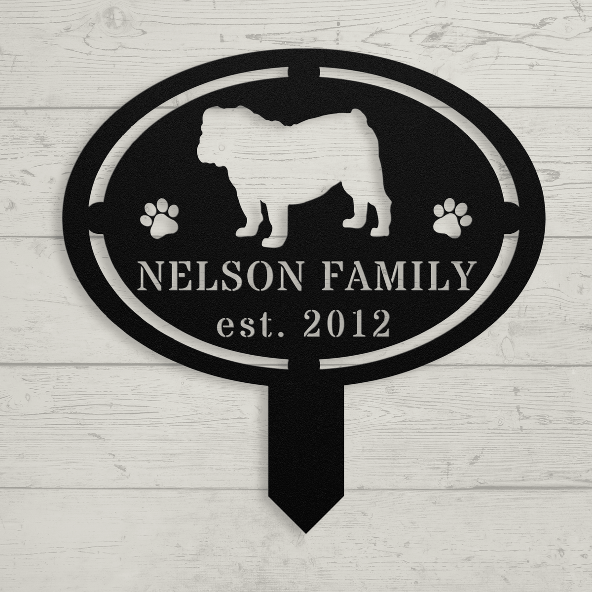 English Bulldog Family Yard Sign - BullyBellyMetal Sign