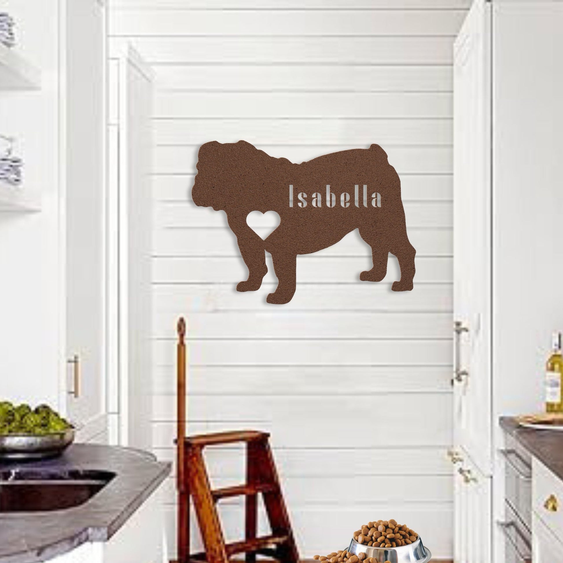 English Bulldog Heart and Name Metal Sign - BullyBellyMetal Sign