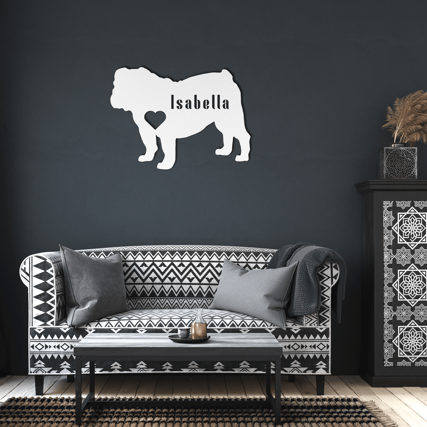 English Bulldog Heart and Name Metal Sign - BullyBellyMetal Sign