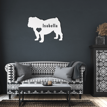 English Bulldog Heart and Name Metal Sign - BullyBellyMetal Sign