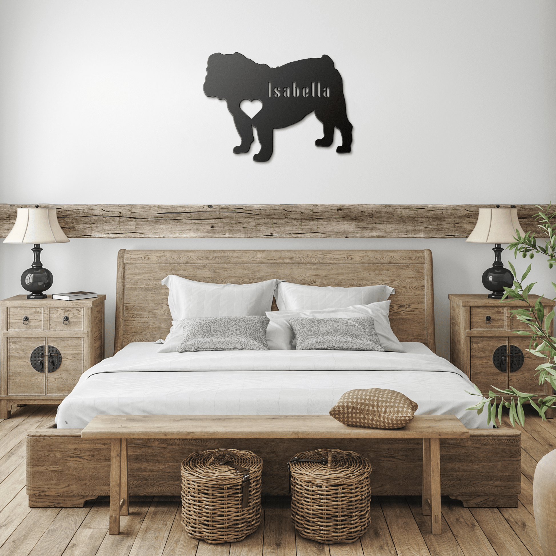 English Bulldog Heart and Name Metal Sign - BullyBellyMetal Sign