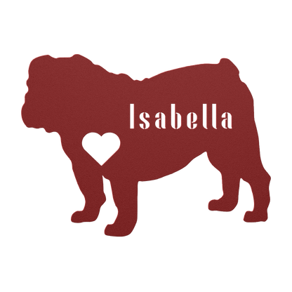 English Bulldog Heart and Name Metal Sign - BullyBellyMetal Sign