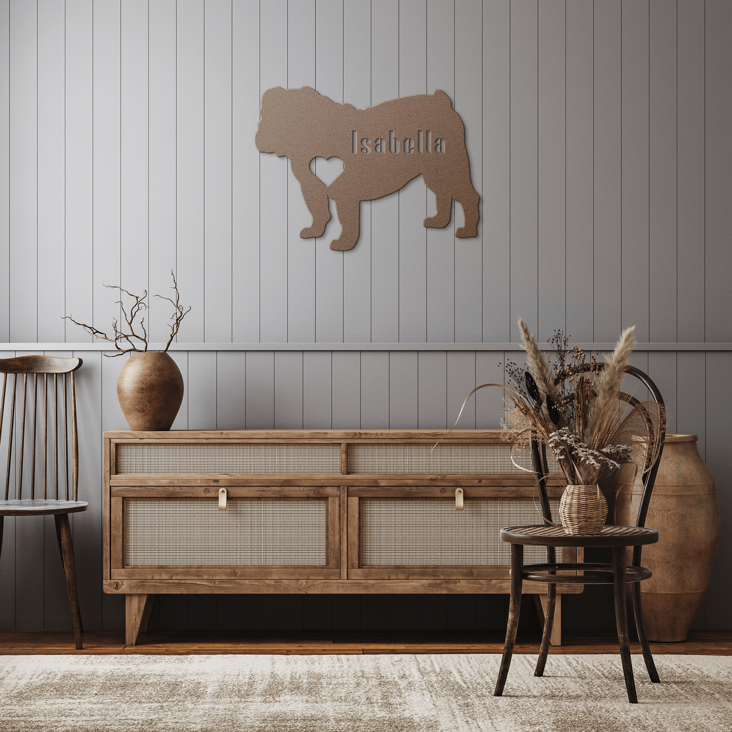 English Bulldog Heart and Name Metal Sign - BullyBellyMetal Sign