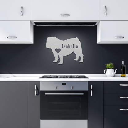 English Bulldog Heart and Name Metal Sign - BullyBellyMetal Sign