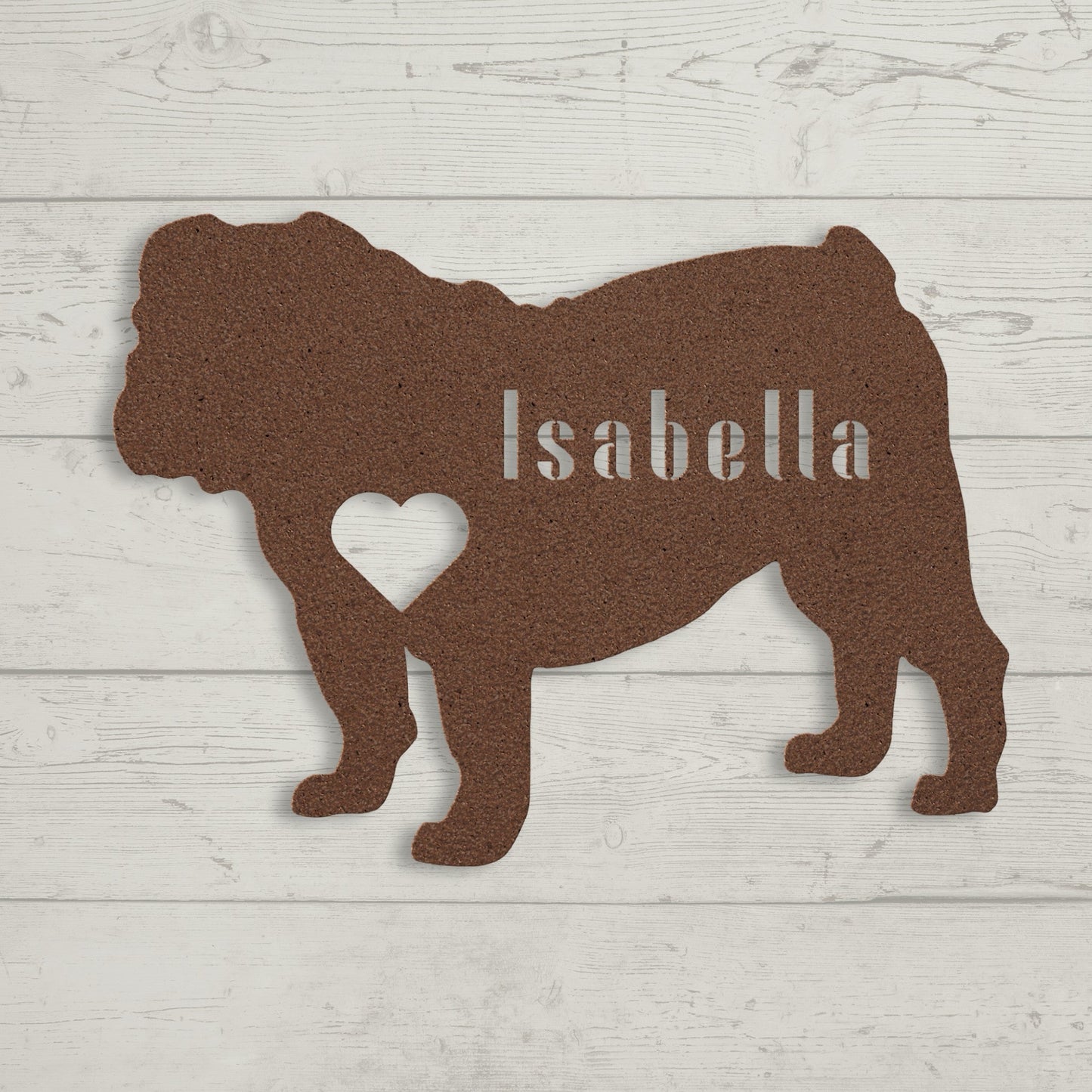 English Bulldog Heart and Name Metal Sign - BullyBellyMetal Sign