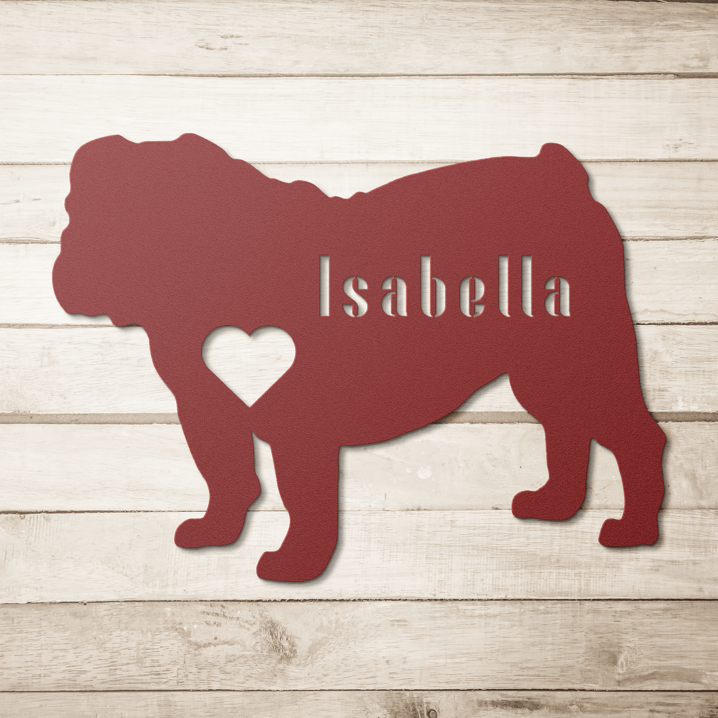 English Bulldog Heart and Name Metal Sign - BullyBellyMetal Sign