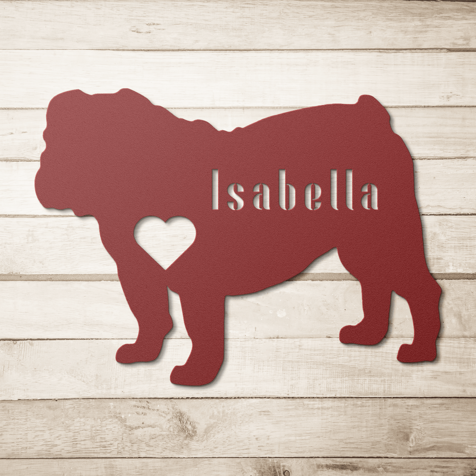 English Bulldog Heart and Name Metal Sign - BullyBellyMetal Sign