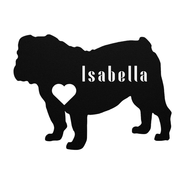 English Bulldog Heart and Name Metal Sign