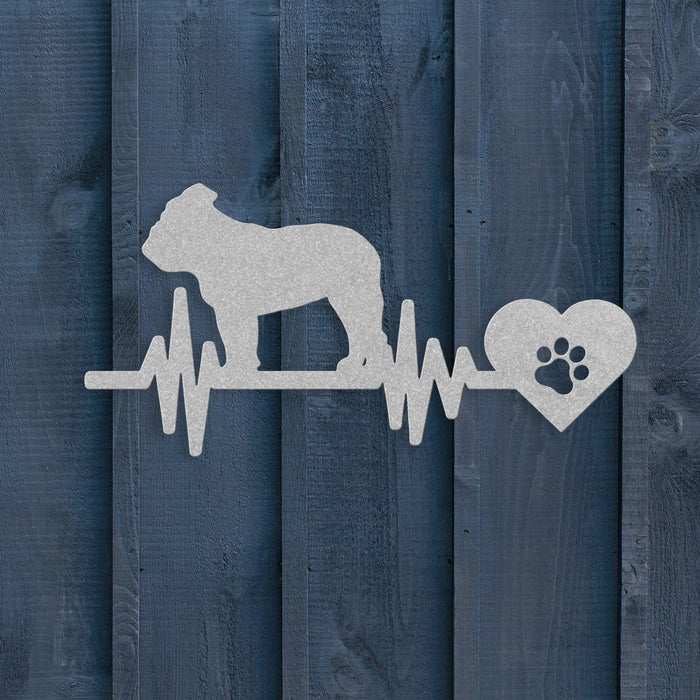 English Bulldog Heartbeat Metal Sign - BullyBellyWall Art