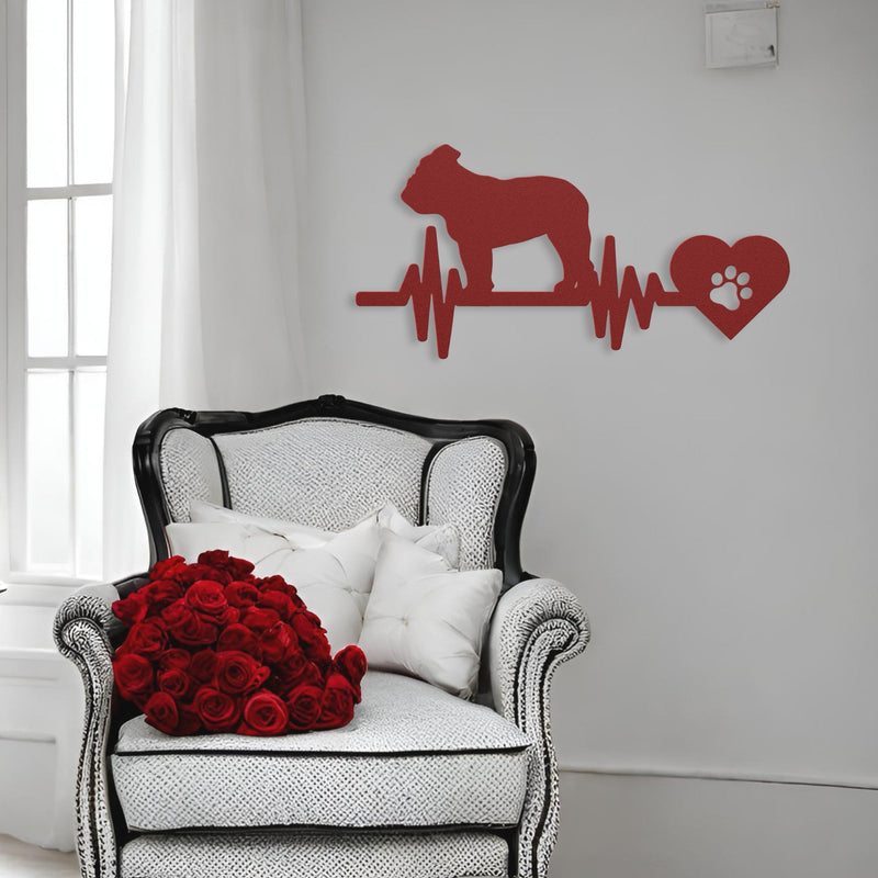 English Bulldog Heartbeat Metal Sign - BullyBellyMetal Sign