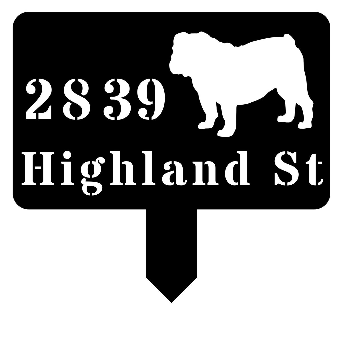 English Bulldog House Address Yard Sign - BullyBellyMetal Lawn Art - English Bulldog Address