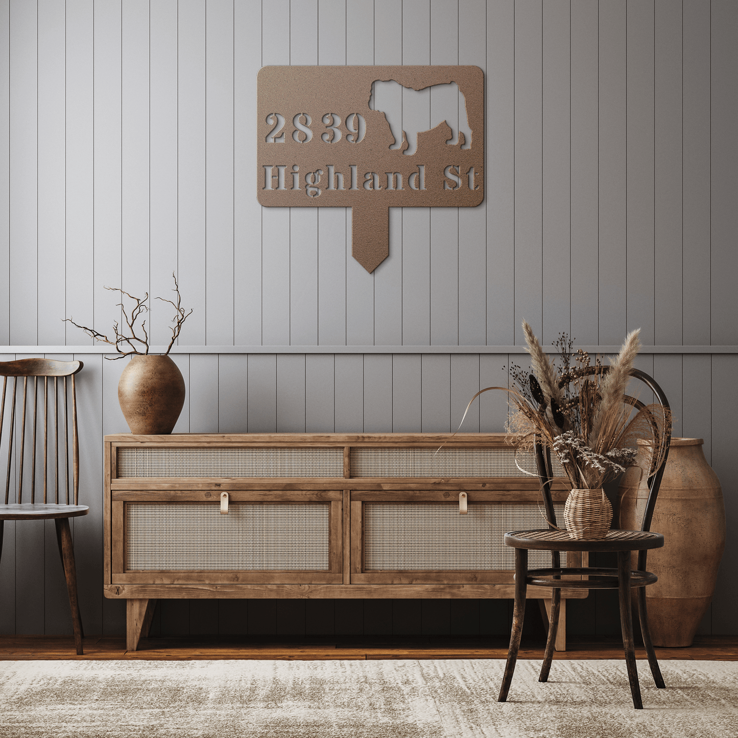 English Bulldog House Address Yard Sign - BullyBellyMetal Sign