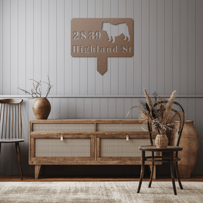 English Bulldog House Address Yard Sign - BullyBellyMetal Sign