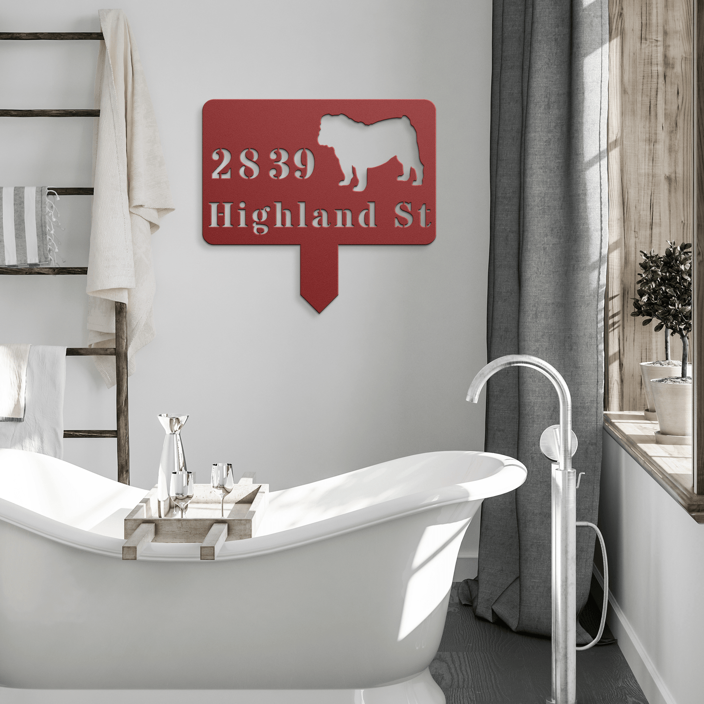 English Bulldog House Address Yard Sign - BullyBellyMetal Sign