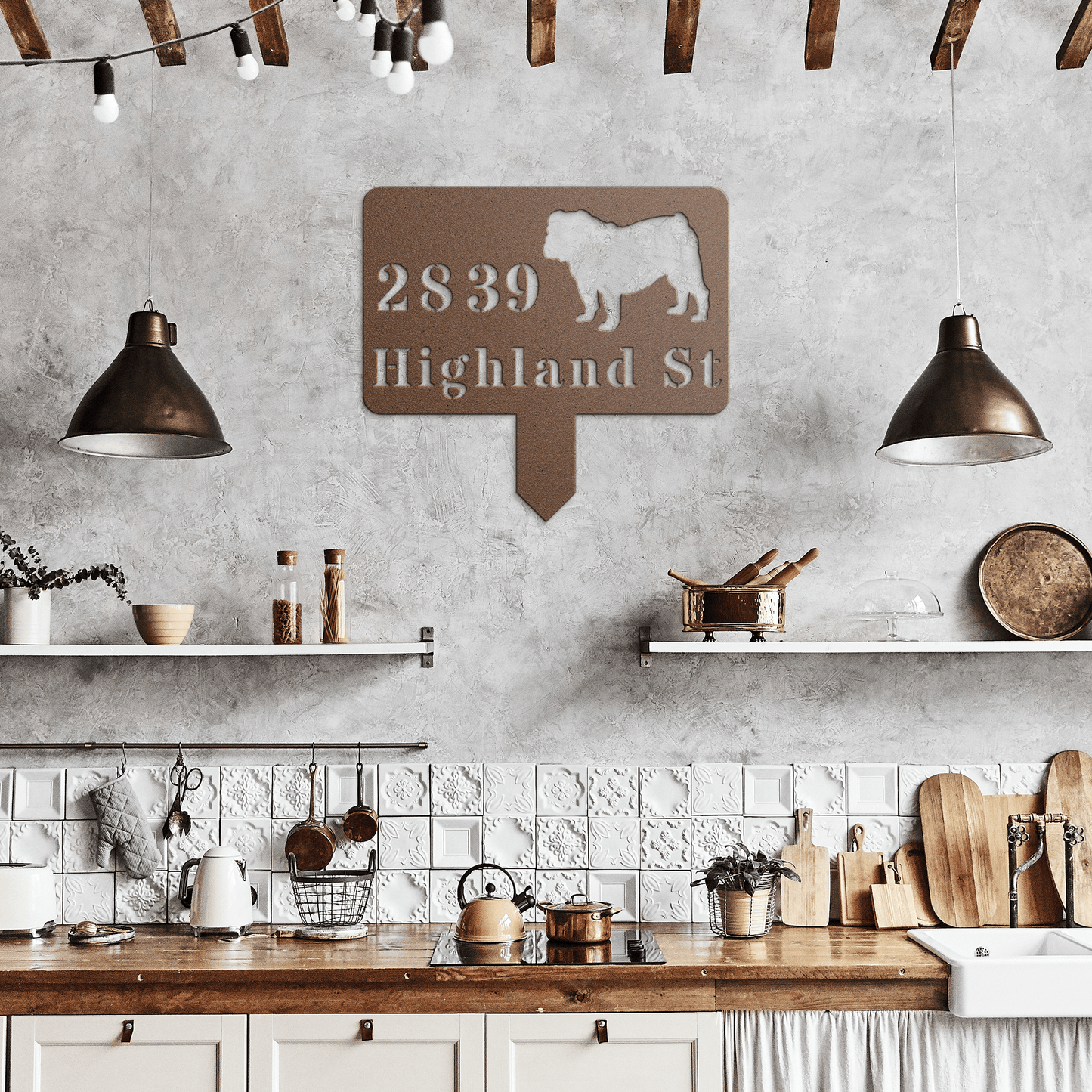 English Bulldog House Address Yard Sign - BullyBellyMetal Sign