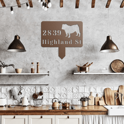 English Bulldog House Address Yard Sign - BullyBellyMetal Sign