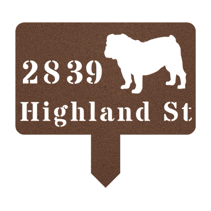 English Bulldog House Address Yard Sign - BullyBellyMetal Sign