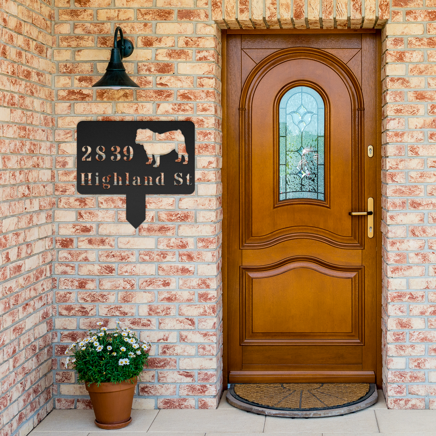 English Bulldog House Address Yard Sign - BullyBellyMetal Sign