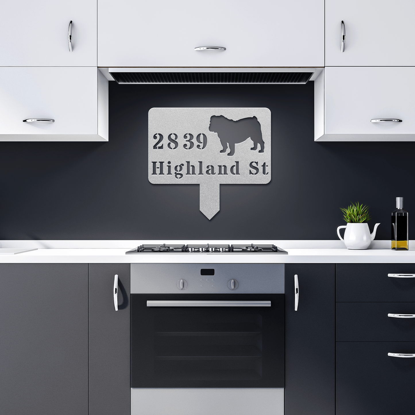 English Bulldog House Address Yard Sign - BullyBellyMetal Sign