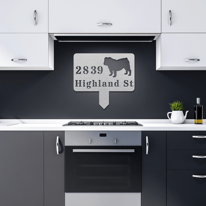 English Bulldog House Address Yard Sign - BullyBellyMetal Sign