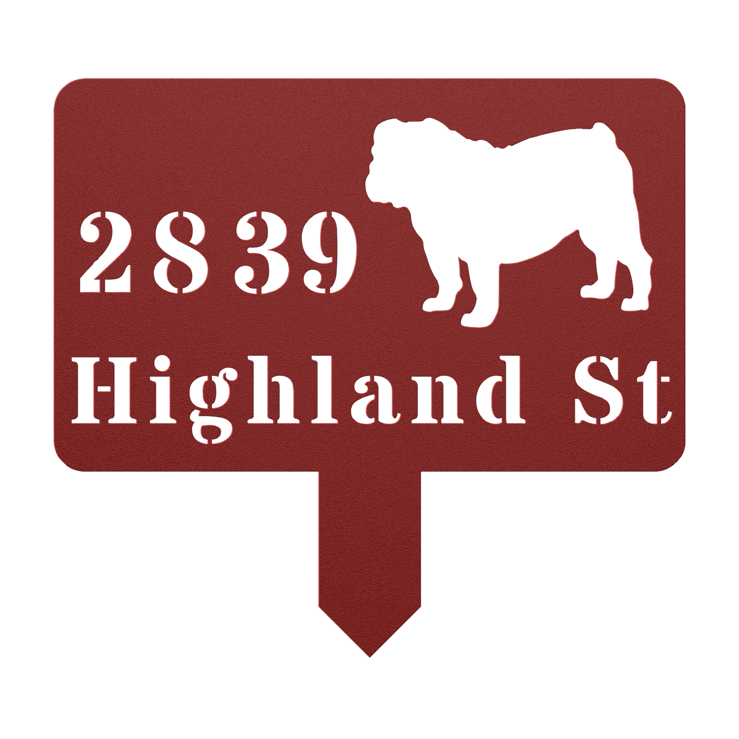 English Bulldog House Address Yard Sign - BullyBellyMetal Sign