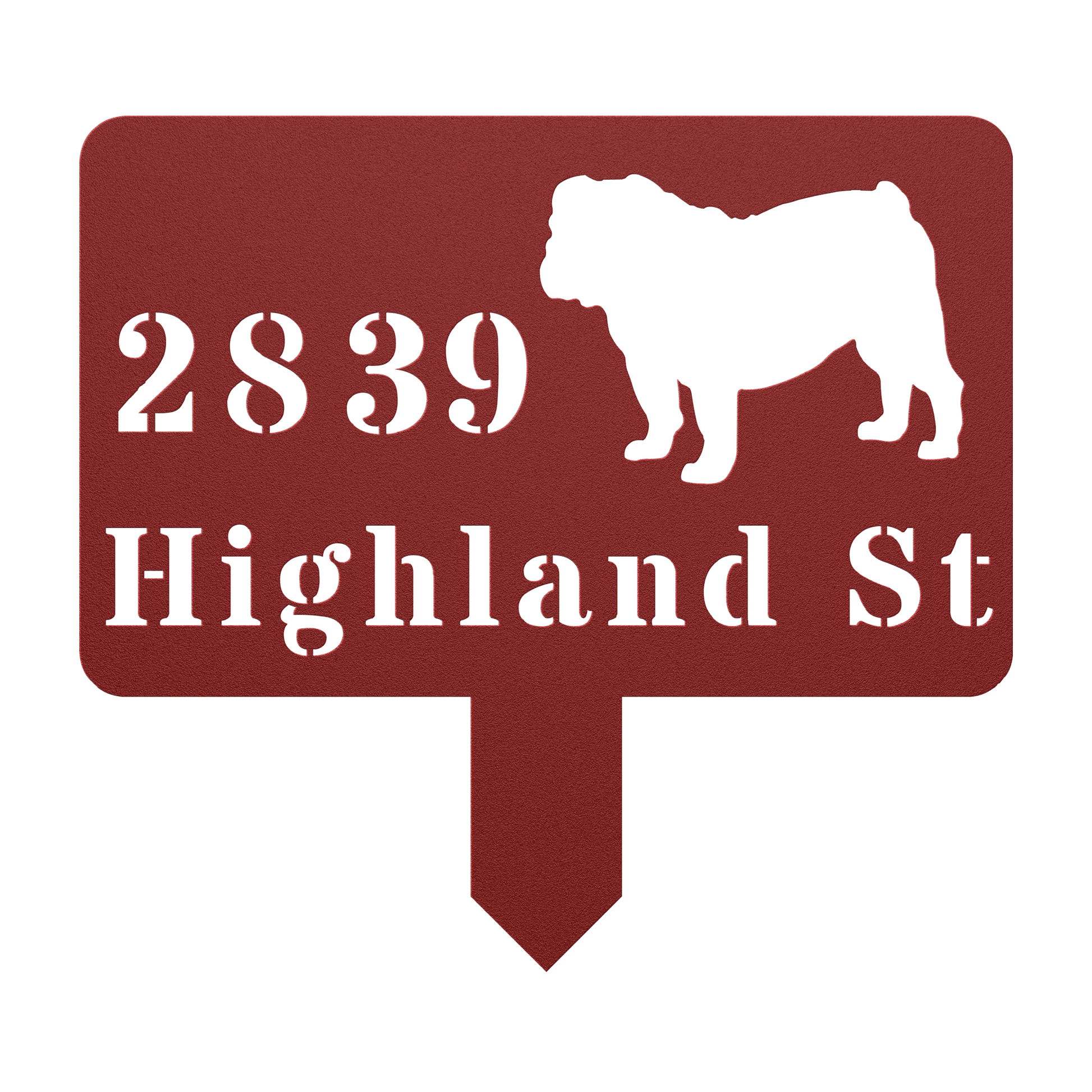 English Bulldog House Address Yard Sign - BullyBellyMetal Sign