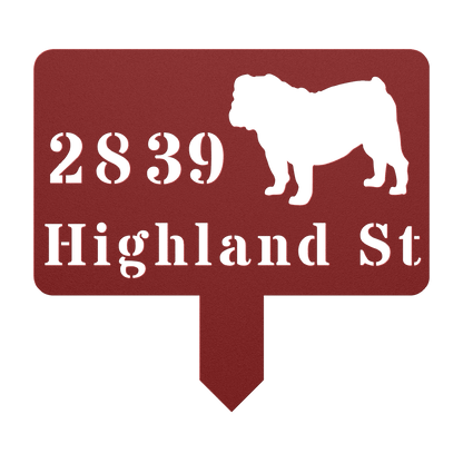 English Bulldog House Address Yard Sign - BullyBellyMetal Sign