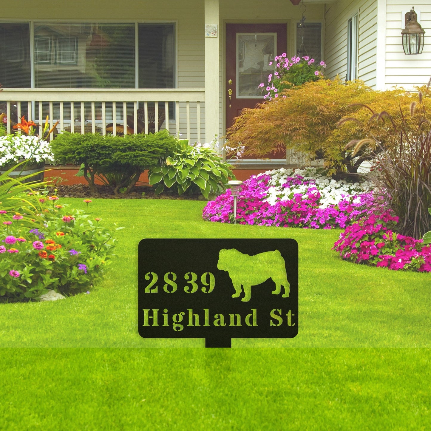 English Bulldog House Address Yard Sign