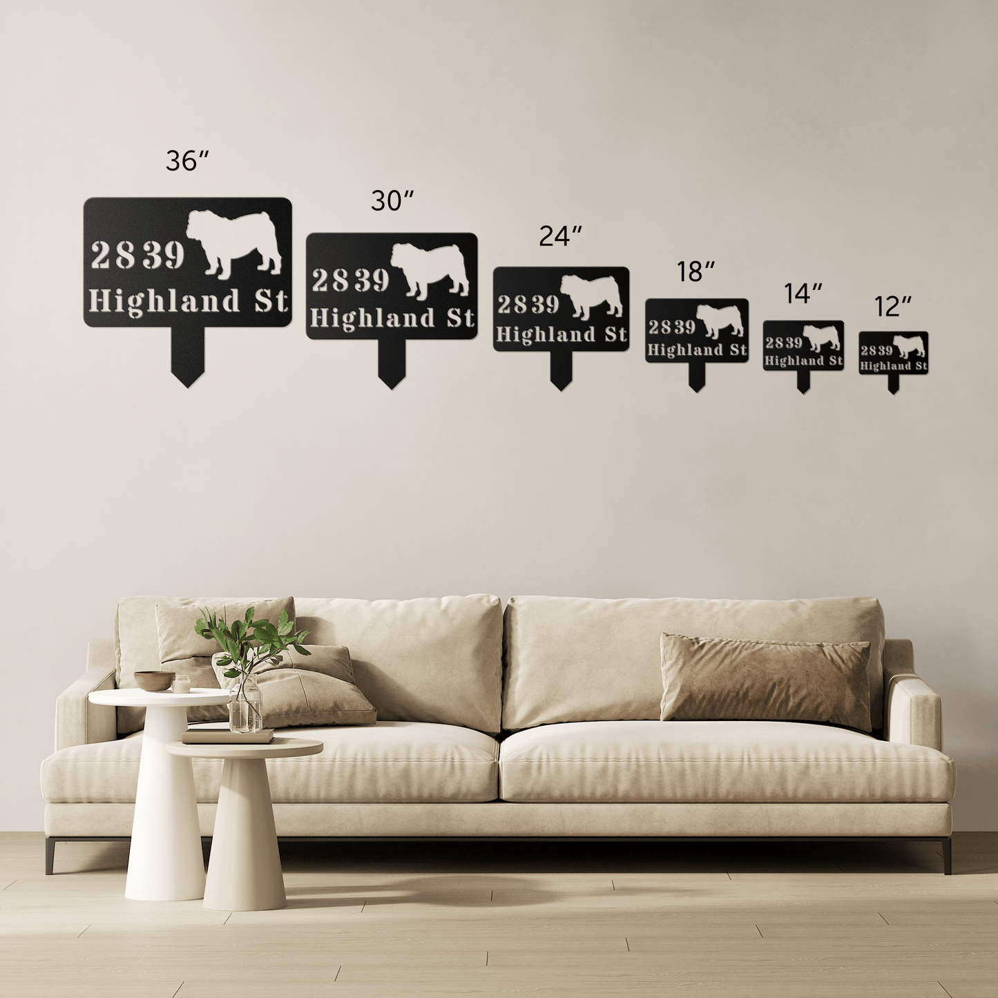 English Bulldog House Address Yard Sign - BullyBellyMetal Sign