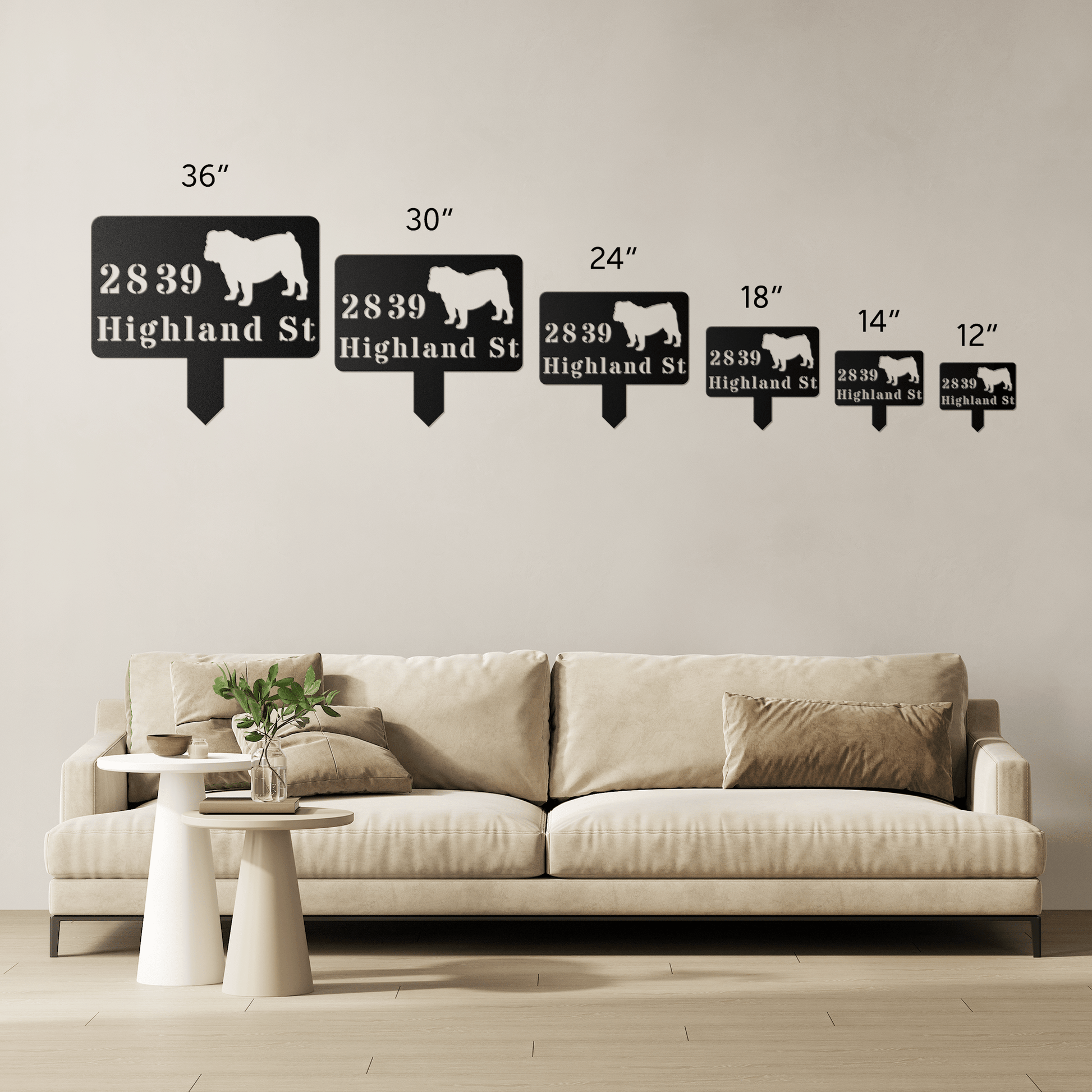 English Bulldog House Address Yard Sign - BullyBellyMetal Sign