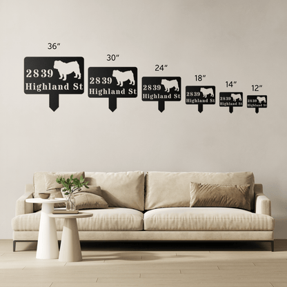 English Bulldog House Address Yard Sign - BullyBellyMetal Sign