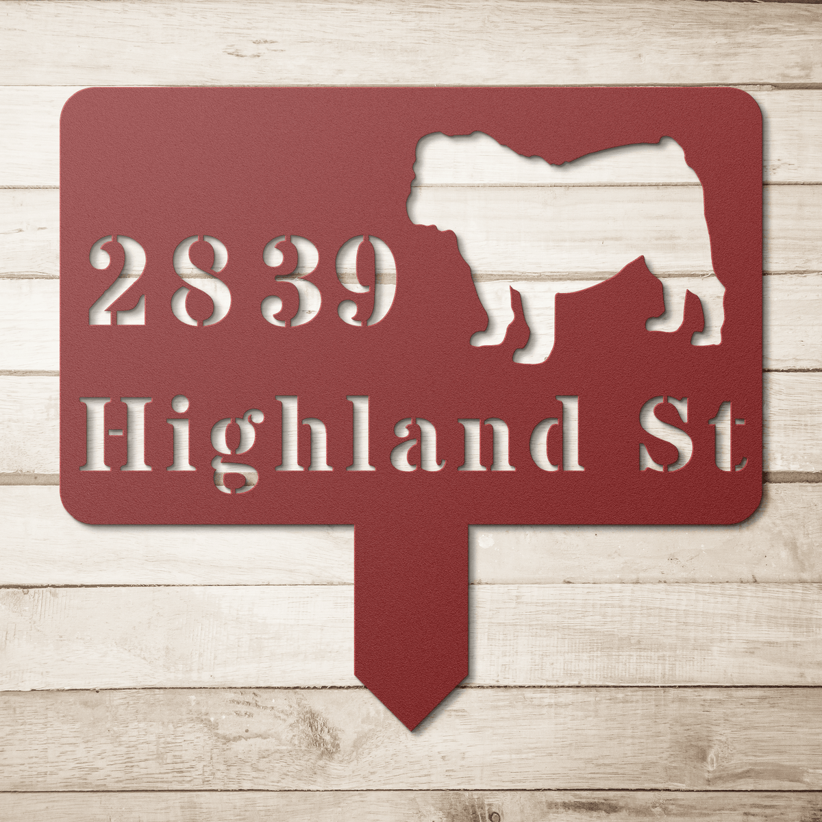 English Bulldog House Address Yard Sign - BullyBellyMetal Sign