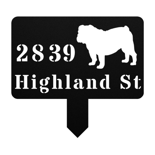 English Bulldog House Address Yard Sign - BullyBellyMetal Sign