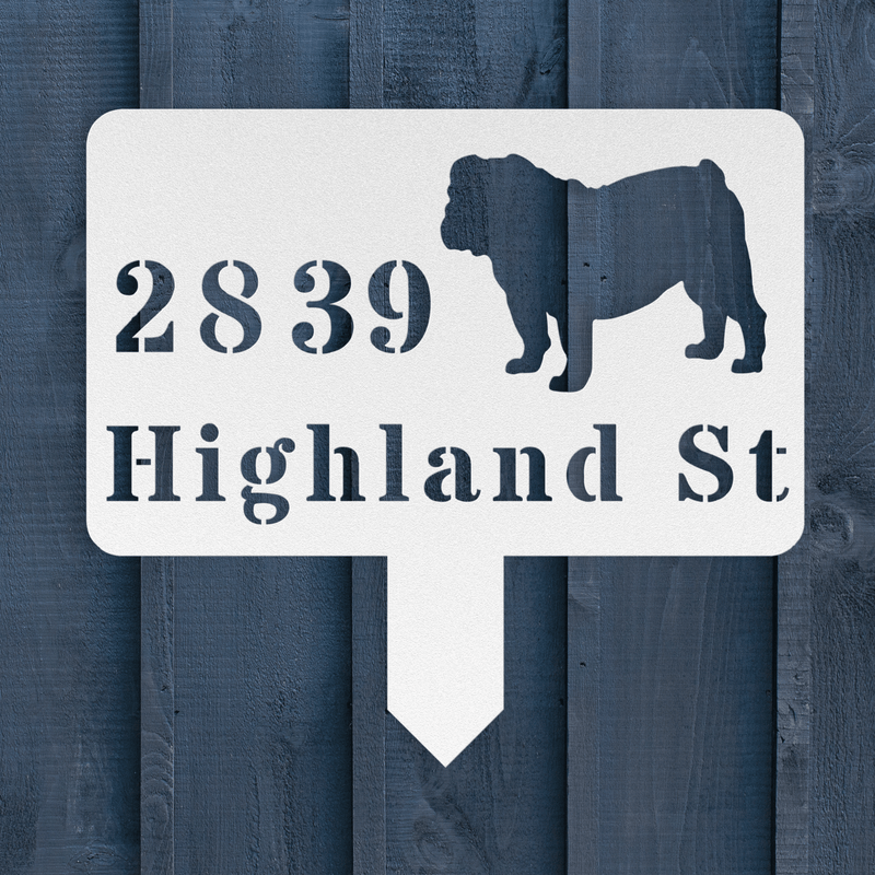 English Bulldog House Address Yard Sign - BullyBellyMetal Sign