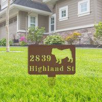 English Bulldog House Address Yard Sign - BullyBellyMetal Sign