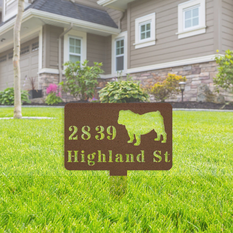 English Bulldog House Address Yard Sign - BullyBellyMetal Sign
