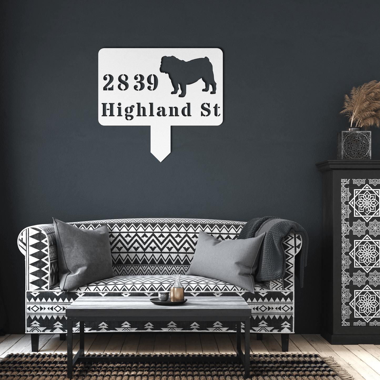 English Bulldog House Address Yard Sign - BullyBellyMetal Sign