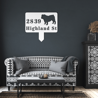English Bulldog House Address Yard Sign - BullyBellyMetal Sign