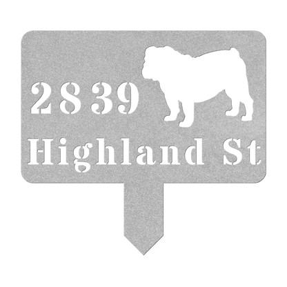English Bulldog House Address Yard Sign - BullyBellyMetal Sign