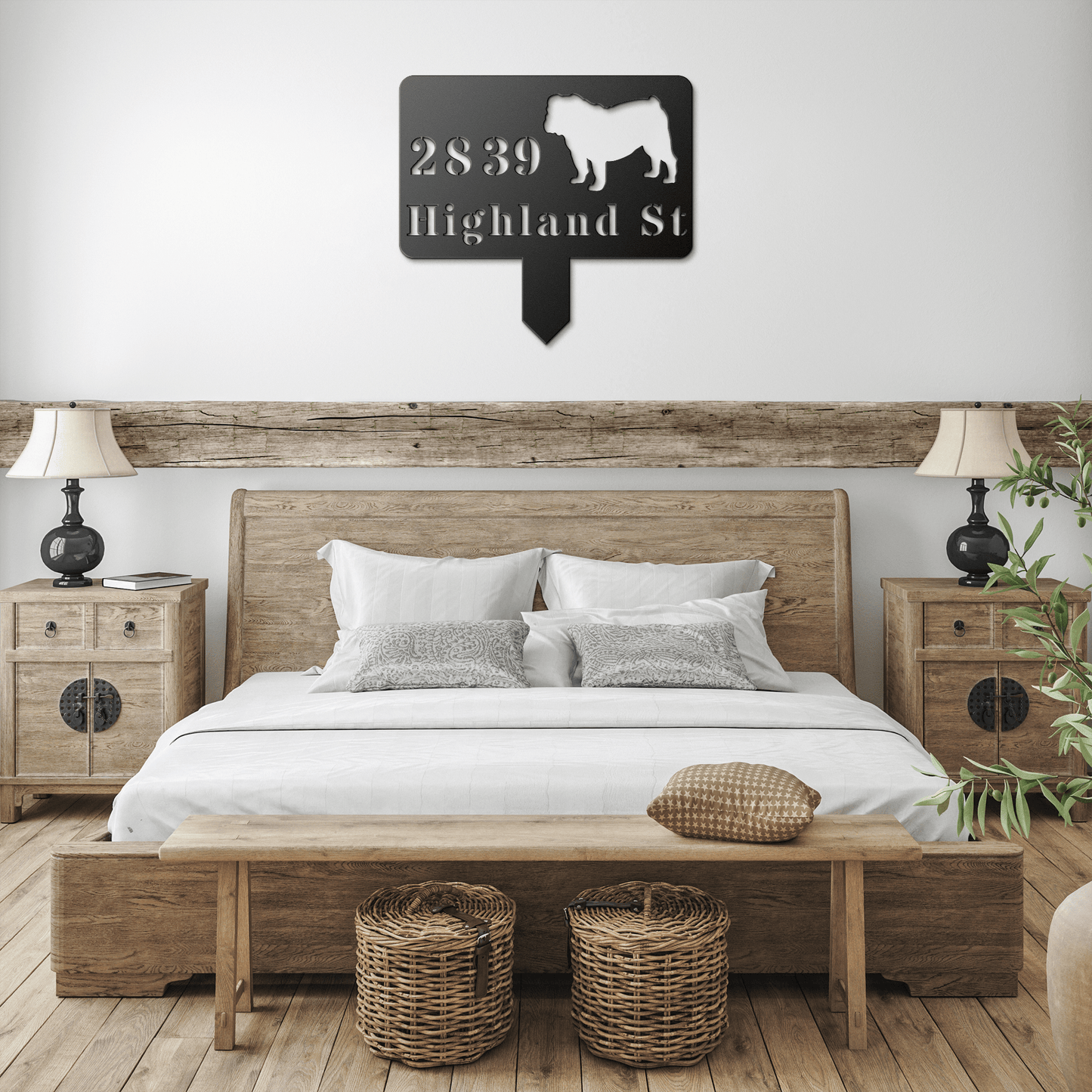 English Bulldog House Address Yard Sign - BullyBellyMetal Sign