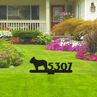 English Bulldog House Number Lawn Sign - BullyBellyLawn Art