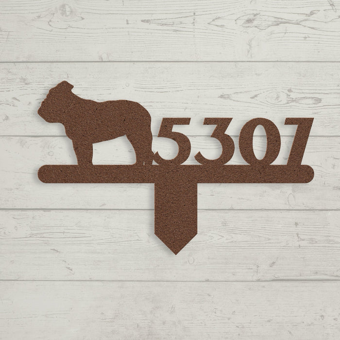 English Bulldog House Number Lawn Sign - BullyBellyLawn Art