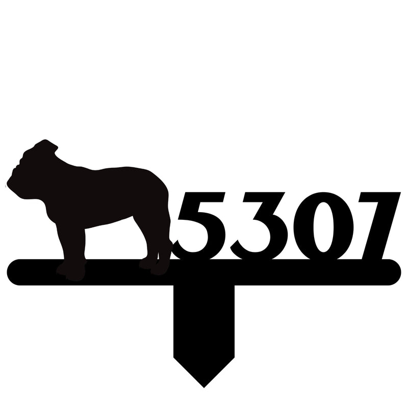 English Bulldog House Number Lawn Sign - BullyBellyMetal Lawn Art - English Bulldog Address