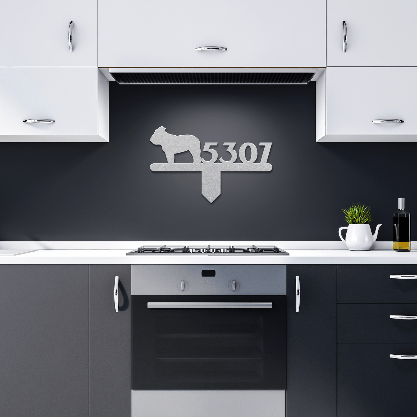 English Bulldog House Number Lawn Sign - BullyBellyMetal Sign