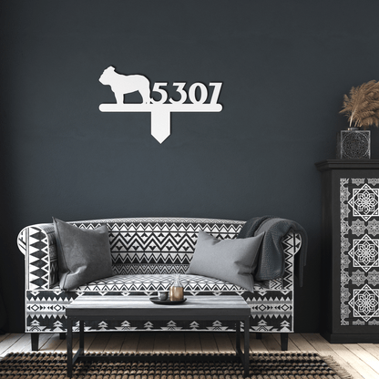 English Bulldog House Number Lawn Sign - BullyBellyMetal Sign
