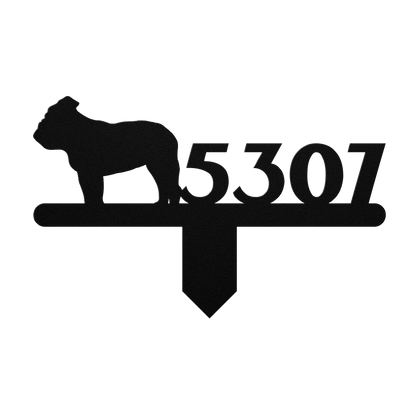English Bulldog House Number Lawn Sign - BullyBellyMetal Sign