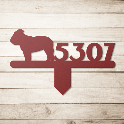 English Bulldog House Number Lawn Sign - BullyBellyMetal Sign